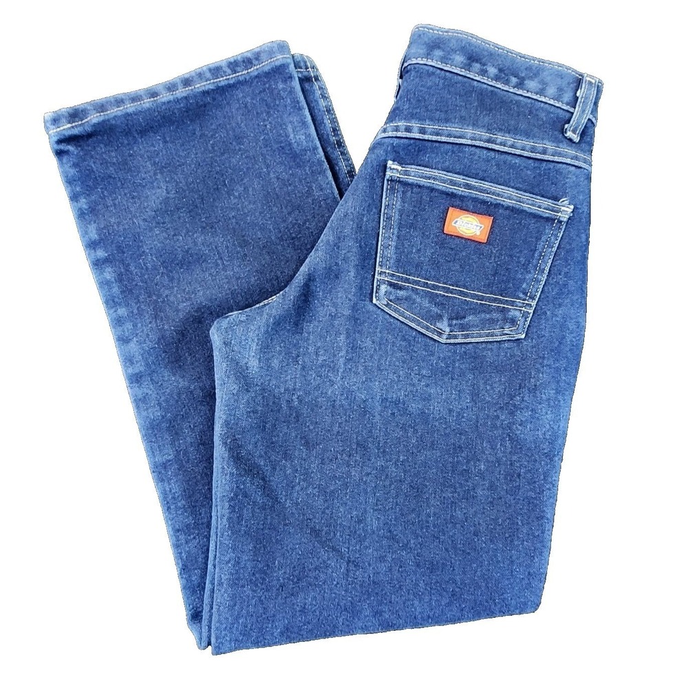 Dickies FD110RNB Blue Denim Jeans Womens 8 RG Wide Leg Flare Workwear VTG Style